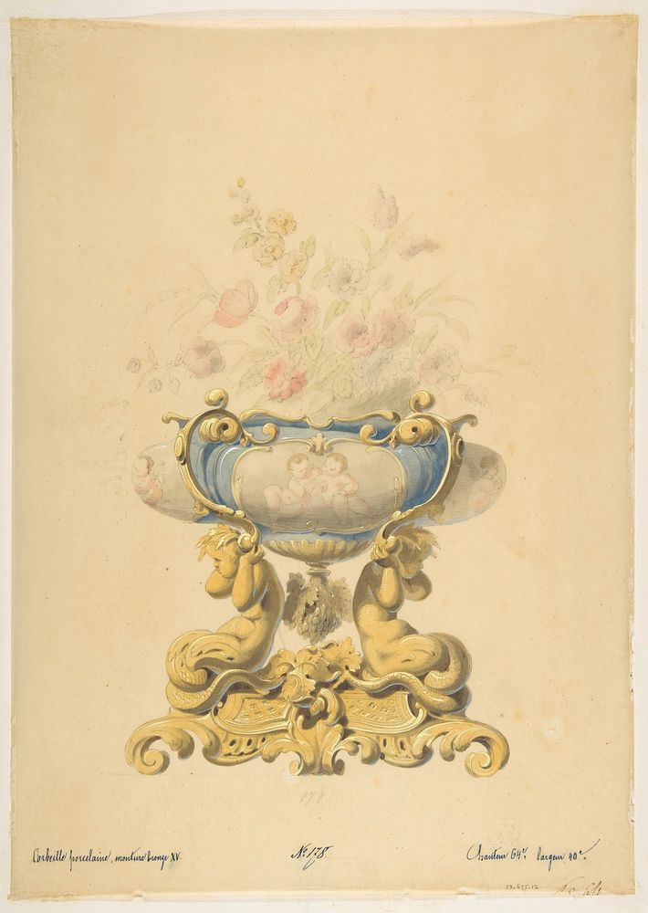 Design for a Porcelain Flower Bowl with Bronze Mount, Anonymous, French, 19th century