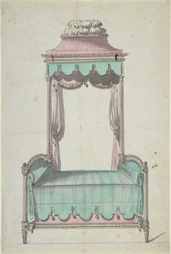 Design for a Bed and a Canopy, Anonymous, French, 19th century