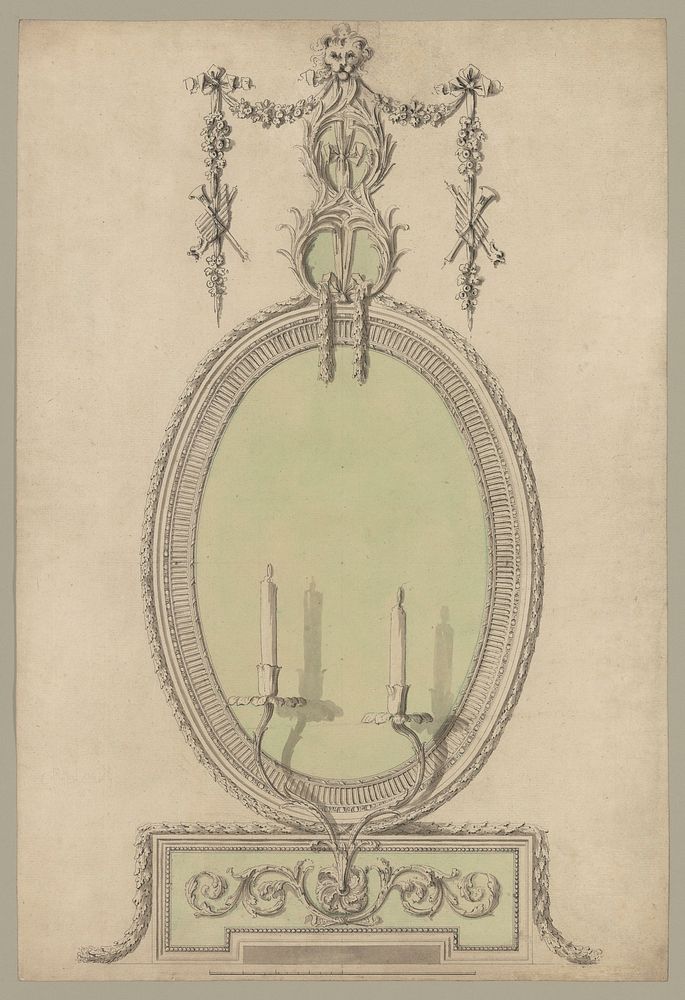 Two Designs for an Overmantel Glass (Verso: Partial Floor plan) by Sir William Chambers