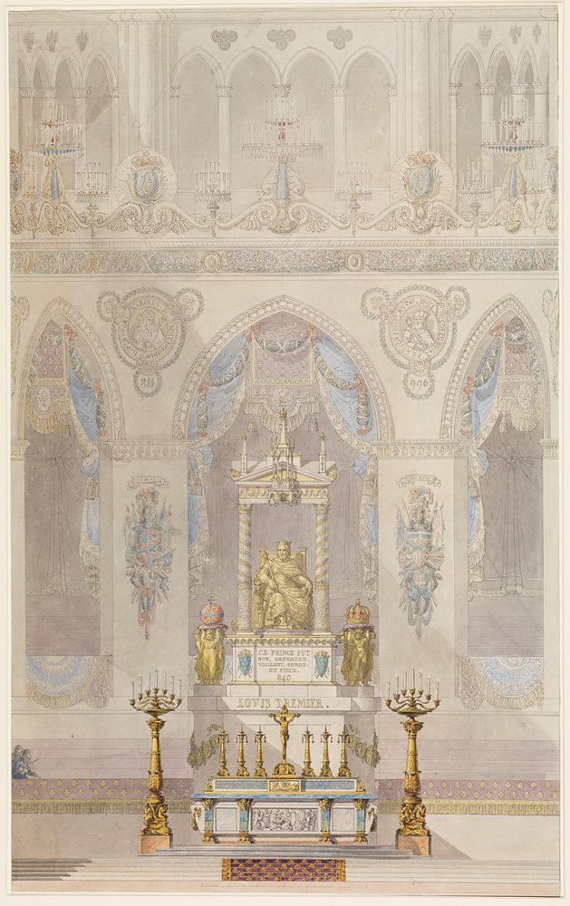 Interior Elevation of Reims Cathedral with a Statue of King Louis I and an Altar placed at Front