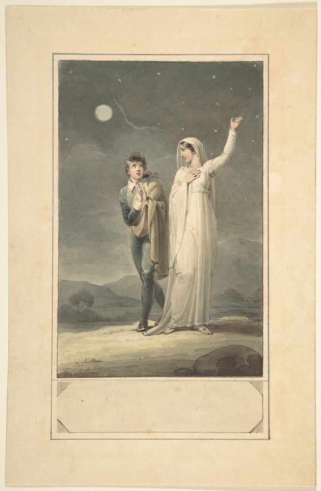 Nocturnal Landscape with Two Figures (design for an engraved book illustration) by Henry Corbould