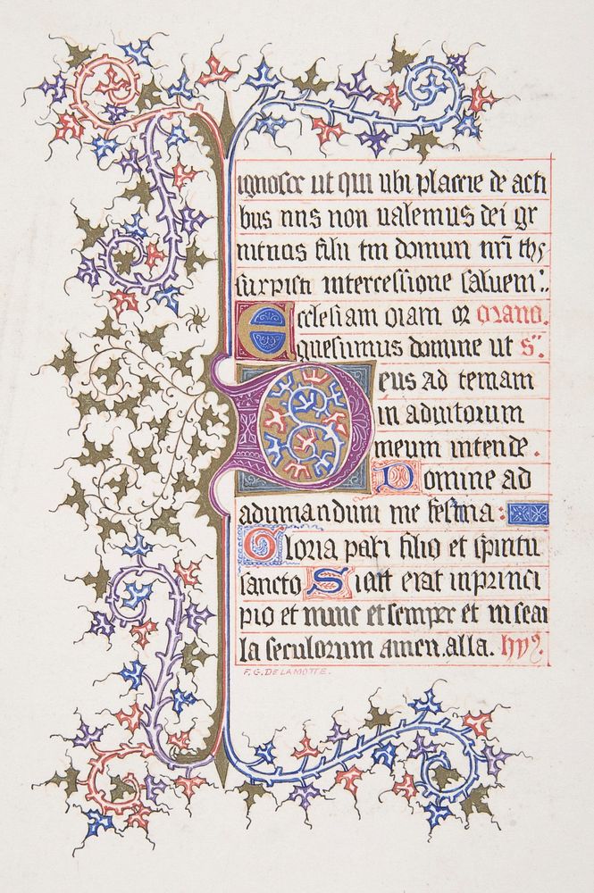 Illuminated Leaf with Initial "E" (recto); Vine Border (verso) by Freeman Gage Delamotte