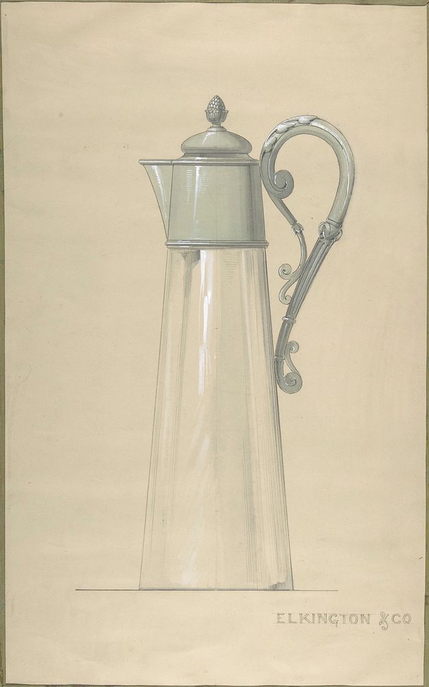 Design for Glass and Silver Water Pitcher, with a Cover