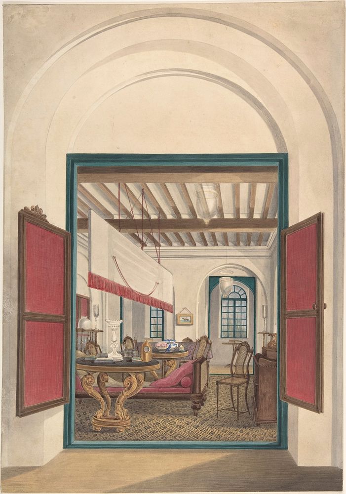 English Interior in India, Anonymous, British, 19th century