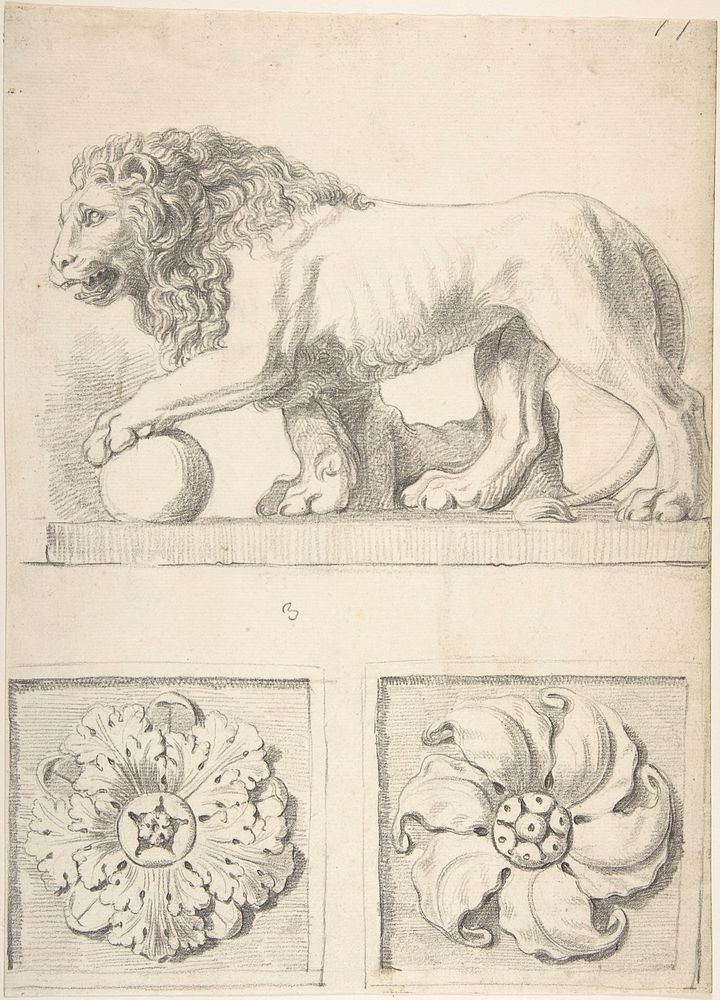 Classical Sculpture of a Lion and Two Rosettes