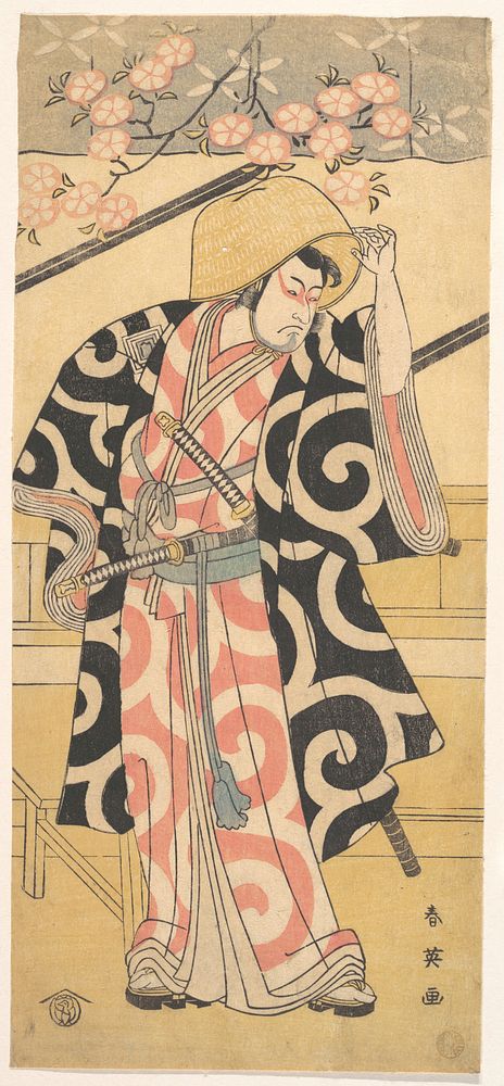 The Second Ichikawa Monnosuke as a Samurai Standing by a Wooden Bench