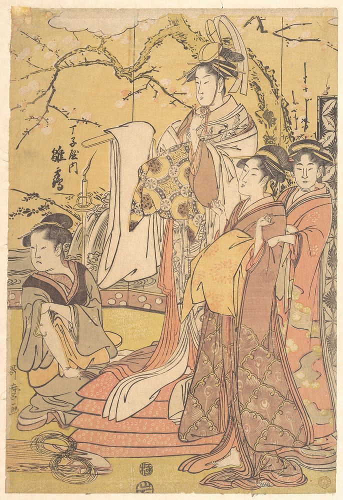 The Oiran Hinazuru of Chojiya Standing upon a Pile of Futon by Utamaro Kitagawa (1754–1806)