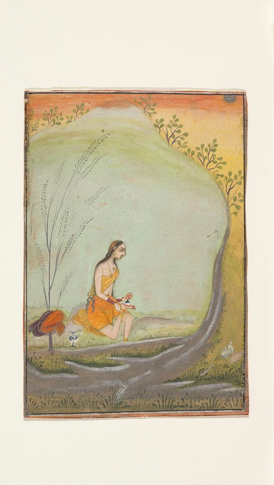 A Lady Applying Henna to Her Foot, attributed to Ustad Mohamed, son of Murad
