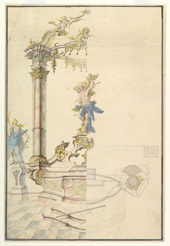 Design for an Altarpiece with a Figure of St. Sebastian by Joseph Anton Feuchtmayer