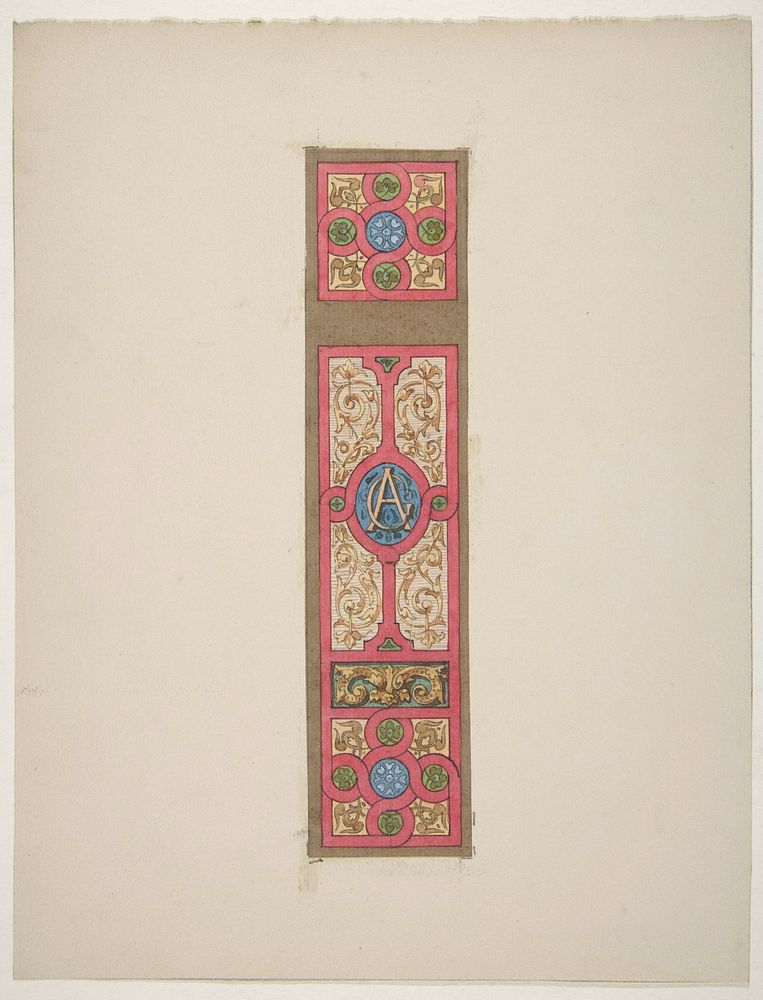 Design for the painted decoration of a wall of ceiling panel monogrammed "CA" by Jules Lachaise and Eugène Pierre Gourdet