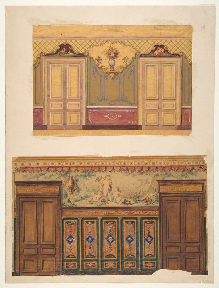 Two Designs for the decoration of walls pierced by pairs of double doors by Jules Edmond Charles Lachaise and Eugène Pierre…