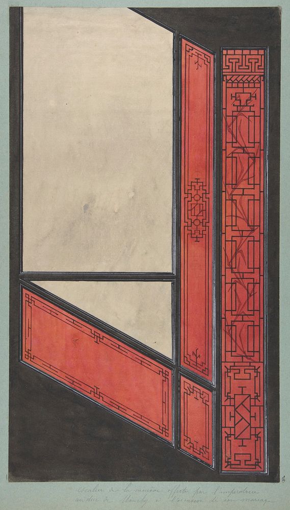 Design for the painted decoration in the Chinese style for the stairway of the house offered by the Empress to the duc de…