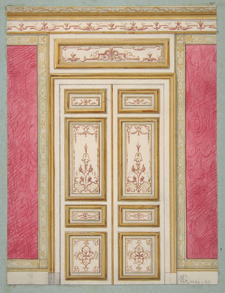 Design for double doors decorated in the rococco style by Jules-Edmond-Charles Lachaise and Eugène-Pierre Gourdet