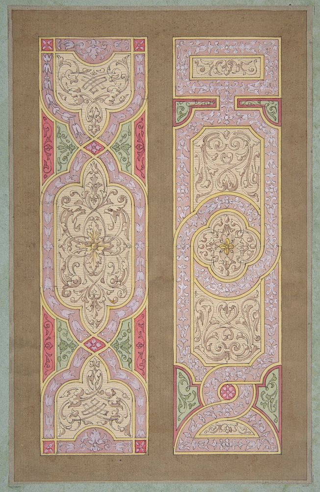 Designs for two panels painted in rinceaux by Jules Lachaise and Eugène Pierre Gourdet