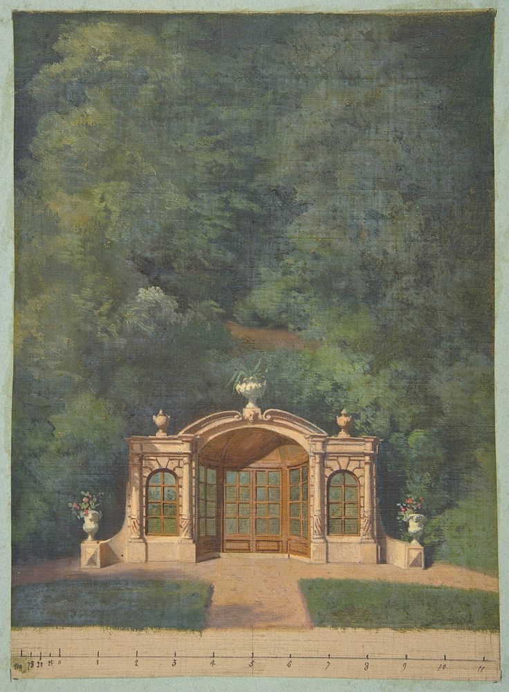 A garden pavilion in a forested landscape by Jules Lachaise and Eugène Pierre Gourdet