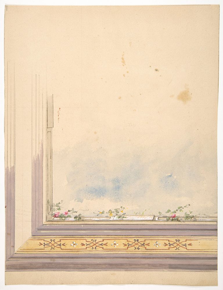 Design for a ceiling painted with clouds and flowering vines by Jules-Edmond-Charles Lachaise and Eugène-Pierre Gourdet