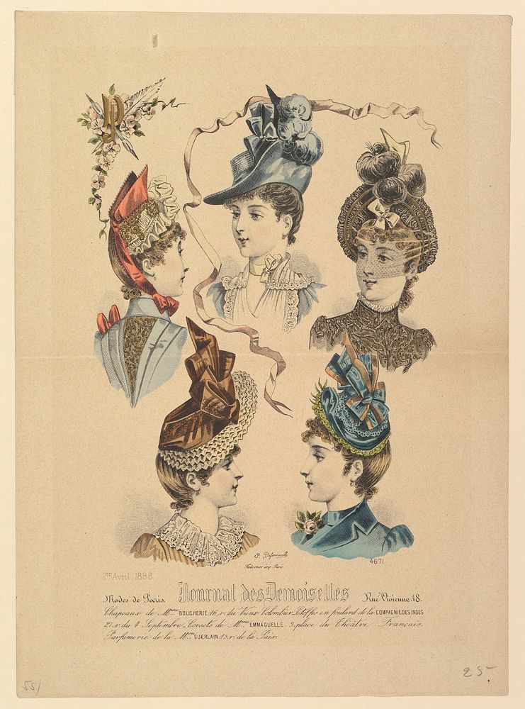 Ladies' Hats, No. 4671, from Journal des Demoiselles