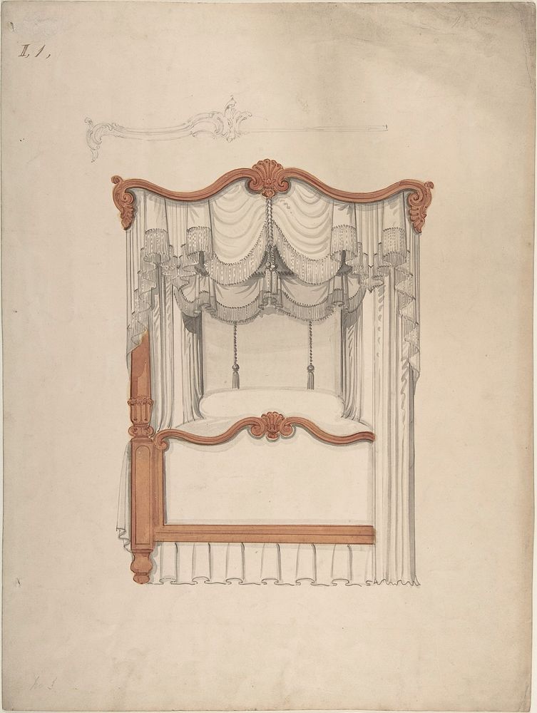 Design for a Four-poster Bed with Draperies, Anonymous, British, 19th century