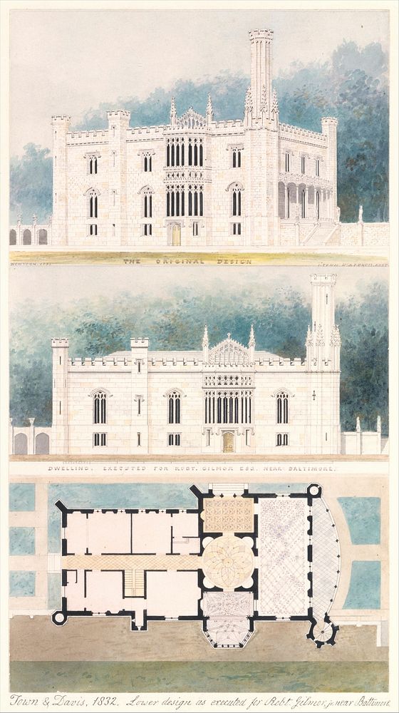 Glen Ellen for Robert Gilmor, Towson, Maryland (perspective, elevation, and plan)