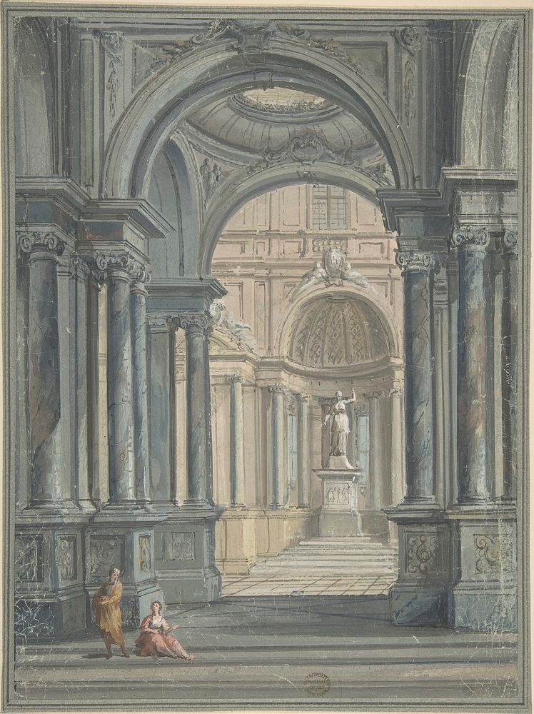 Interior of Temple, Design for Stage Scene, Anonymous, Italian, Bolognese 18th century artist