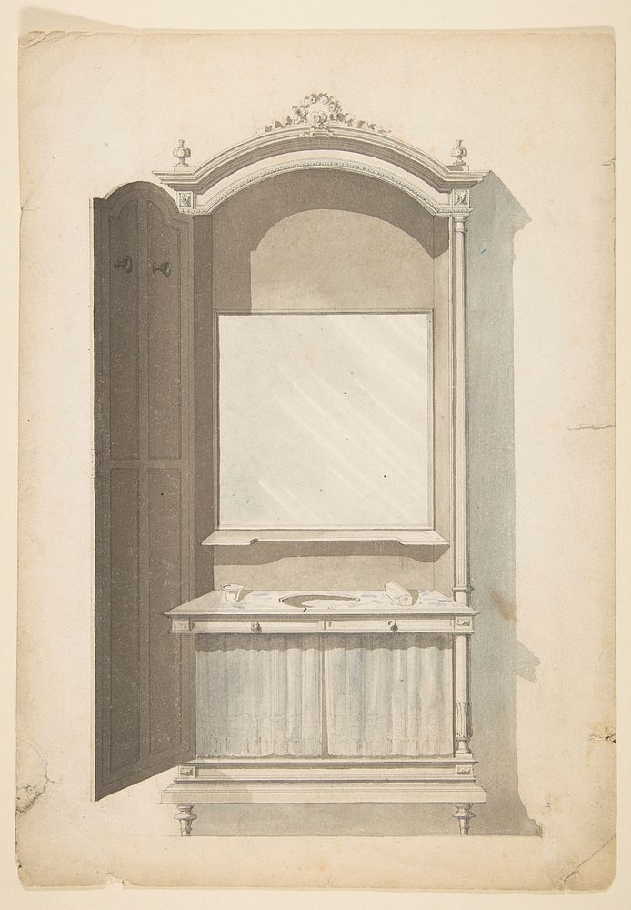 Design for a Sink and Vanity, Anonymous, French, 19th century
