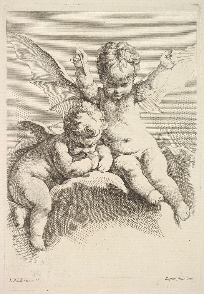 Two Cupids, One with Bat Wings