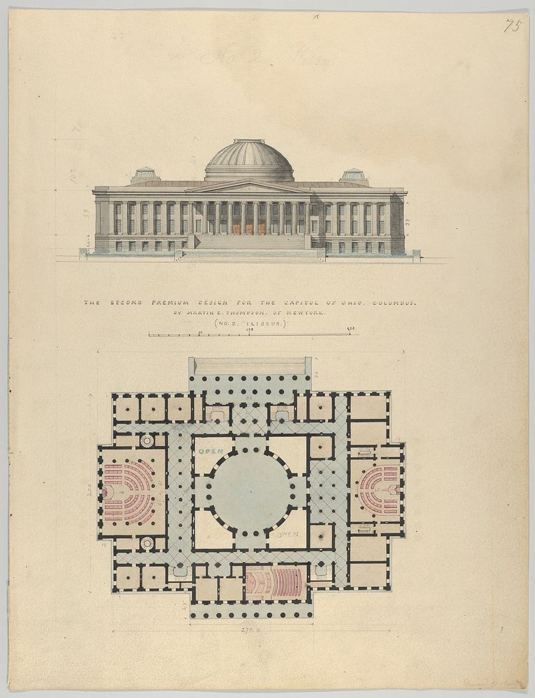 The Second Premium Design for the Capitol of Ohio, Columbus by Alexander Jackson Davis