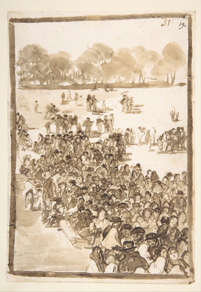 Crowd in a Park; page 31 from the 'Images of Spain' album (F) by Goya (Francisco de Goya y Lucientes)