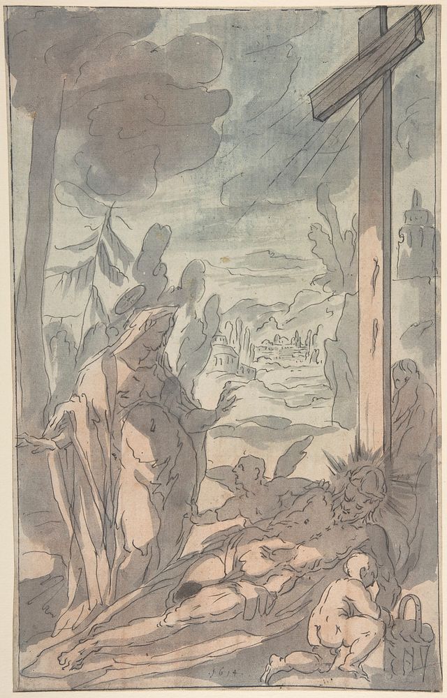 The Standing Virgin Lamenting the Dead Christ at the Foot of the Cross, , Anonymous, German, 17th century