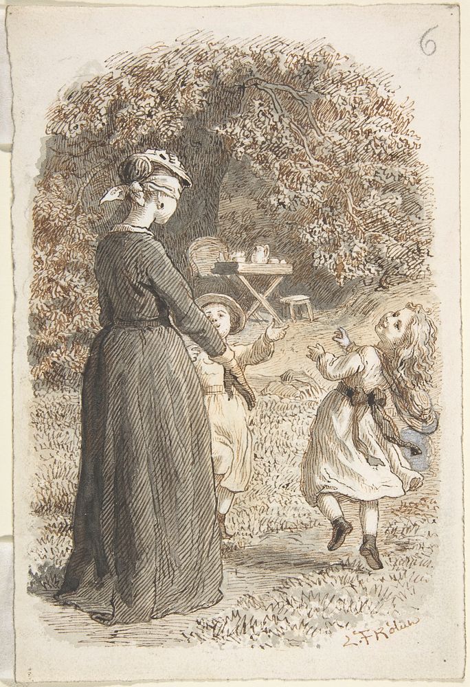 A Mother and Two Children Playing Blind Man's Bluff by Lorenz Fr&oslash;lich