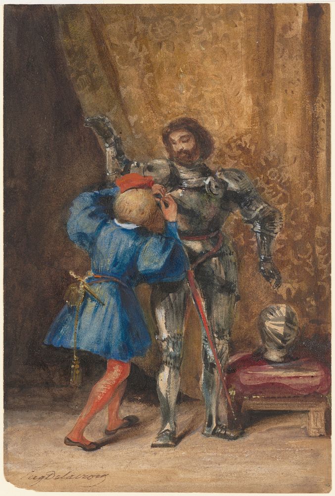 Goetz von Berlichingen Being Dressed in Armor by His Page George, Eug&egrave;ne Delacroix