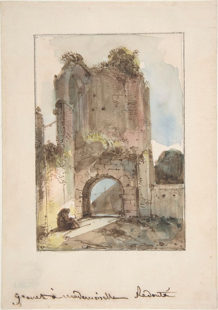 Monk Seated Before a Ruined Gateway by Fran&ccedil;ois Marius Granet