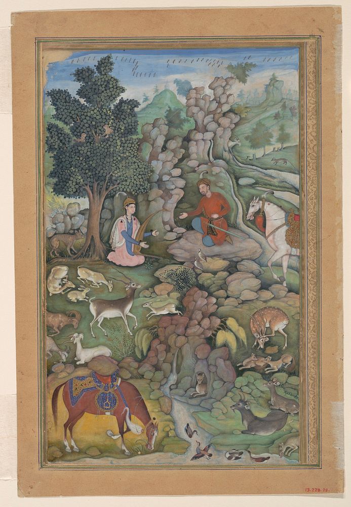 "Bahram Gur Sees a Herd of Deer Mesmerized by Dilaram' s Music", Folio from a Khamsa (Quintet) of Amir Khusrau Dihlavi, Amir…