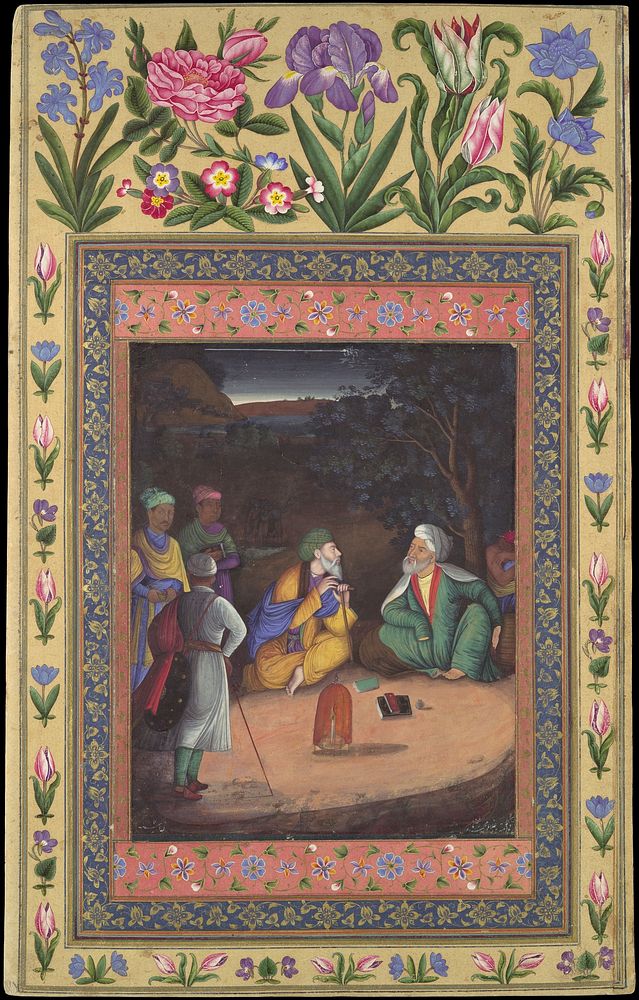 "A Night-time Gathering", Folio from the Davis Album, painting by Muhammad Zaman (Iranian, active 1649&ndash;1700)