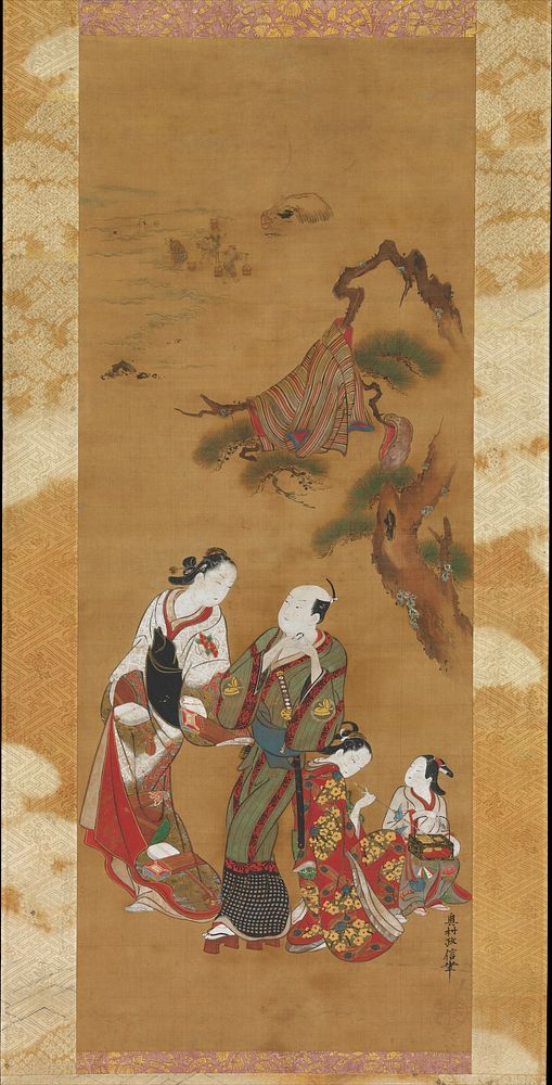 Yukihira and Two Brinemaidens at Suma by Okumura Masanobu, Japanese (18th century)