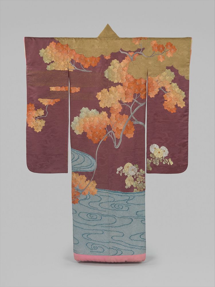 Outer Robe (Uchikake) with Maple Tree and River