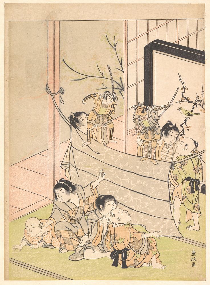 Young Boys Performing a Puppet Show by Kitao Shigemasa