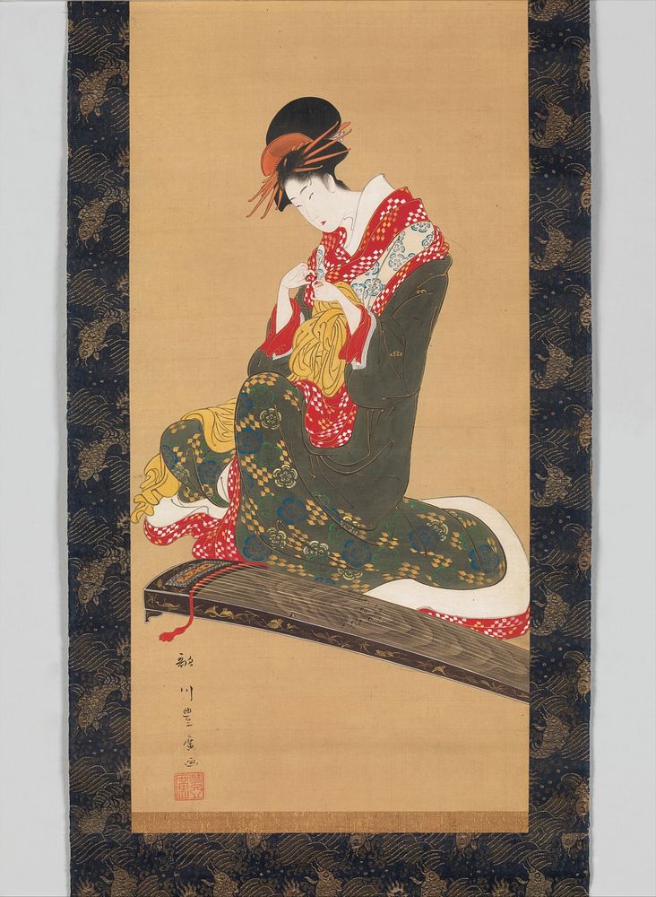 Woman Putting on Finger Plectrums to Play the Koto by Utagawa Toyohiro