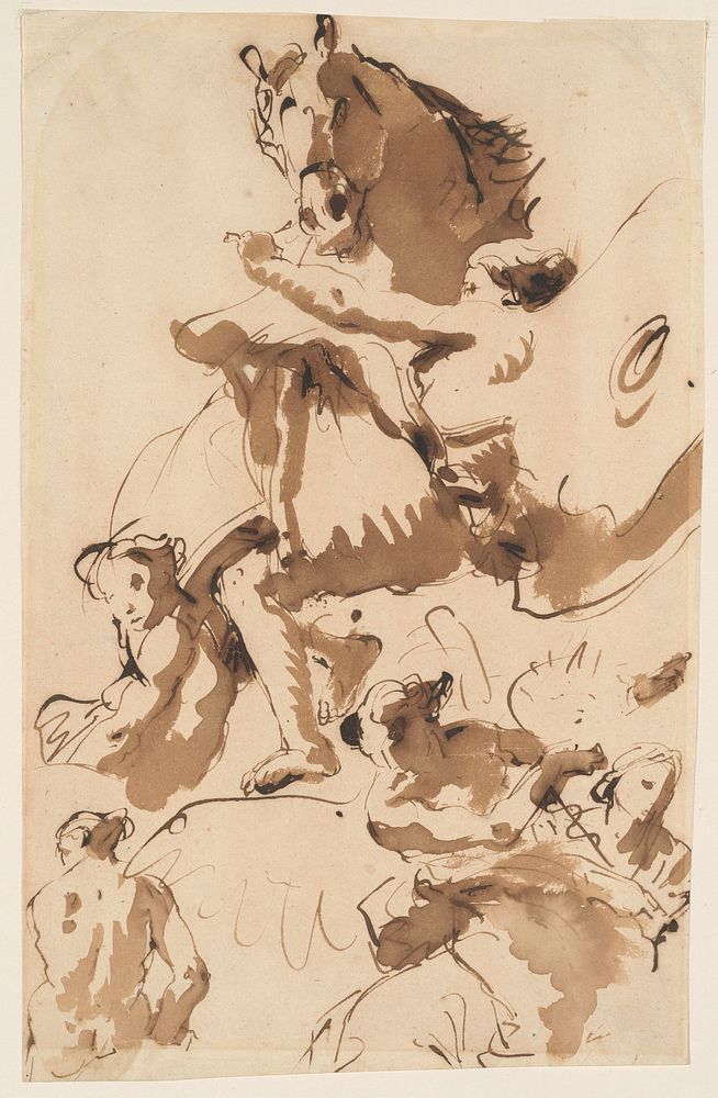 One of the Hours Holding the Bridle of a Horse of the Sun, and Other Figures by Giovanni Battista Tiepolo