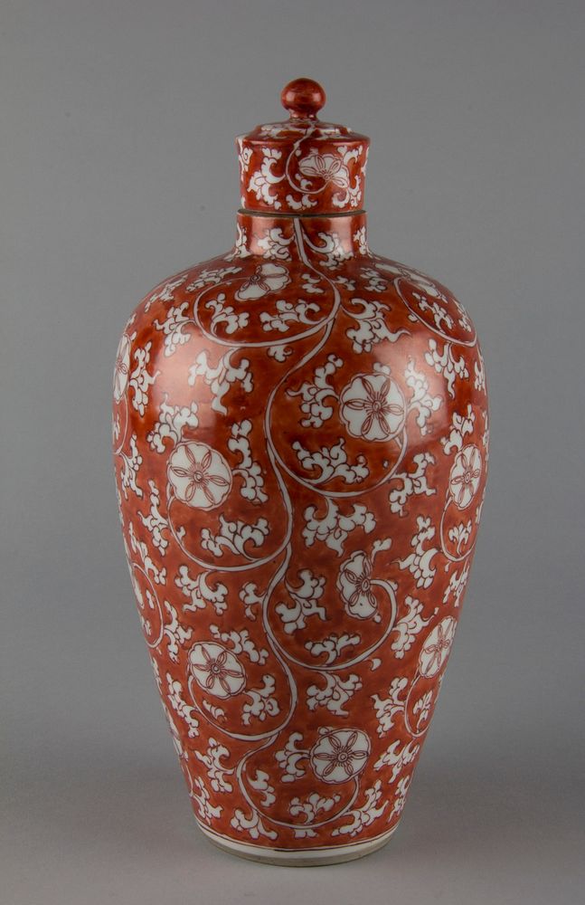 Covered bottle with floral scrolls (one of a pair), China