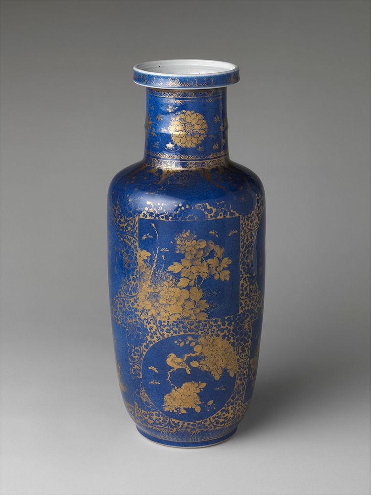 Vase decorated with flowers, birds, and poems