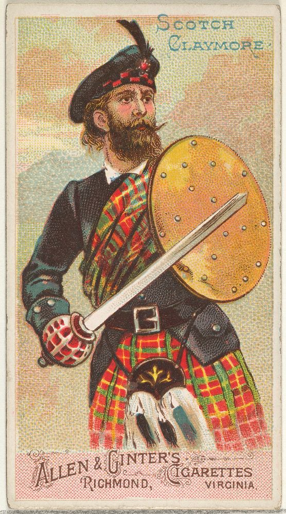 Scotch Claymore, from the Arms of All Nations series (N3) for Allen & Ginter Cigarettes Brands