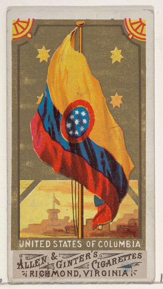 United States of Columbia, from Flags of All Nations, Series 1 (N9) for Allen & Ginter Cigarettes Brands issued by Allen &…