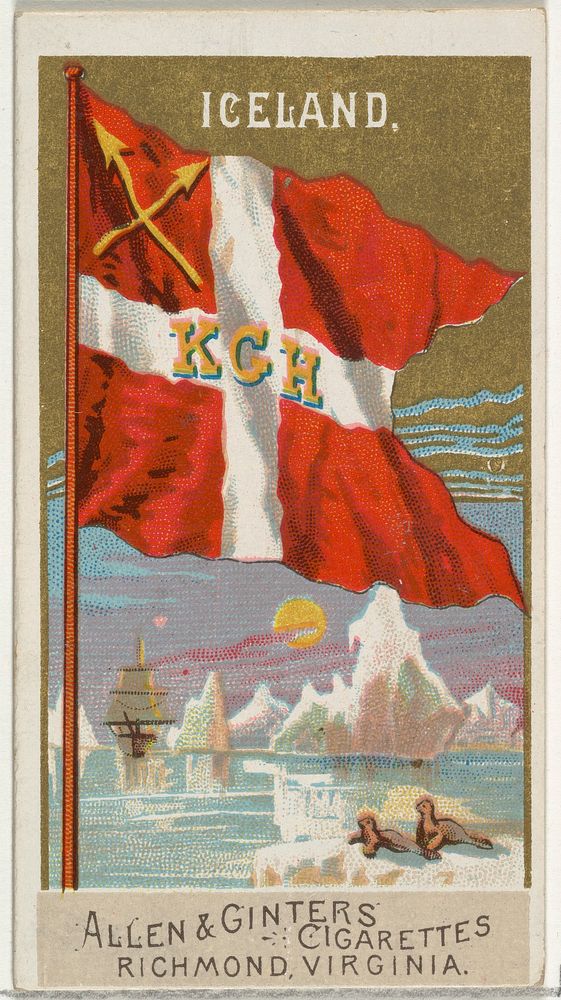 Iceland, from Flags of All Nations, Series 2 (N10) for Allen & Ginter Cigarettes Brands