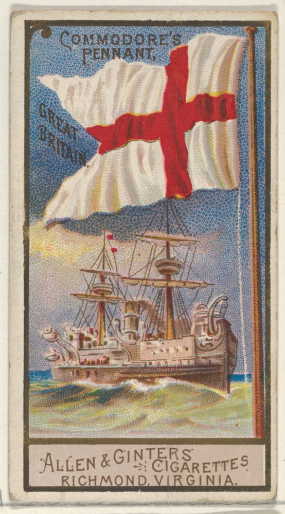 Commodore's Pennant, Great Britain, from the Naval Flags series (N17) for Allen & Ginter Cigarettes Brands issued by Allen &…
