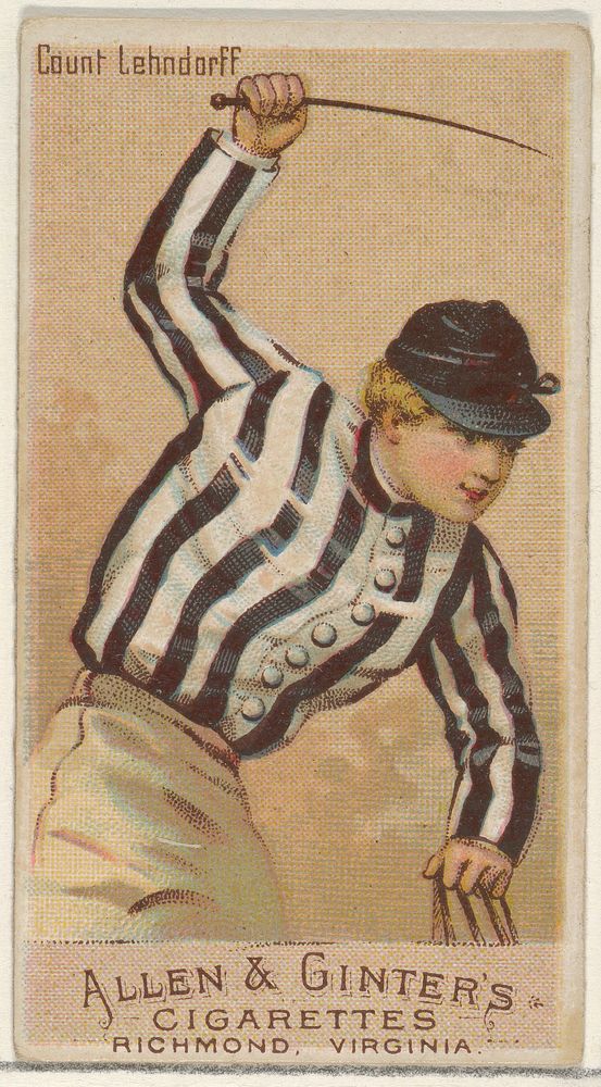 Count Lehndorff, from the Racing Colors of the World series (N22a) for Allen & Ginter Cigarettes issued by Allen & Ginter 