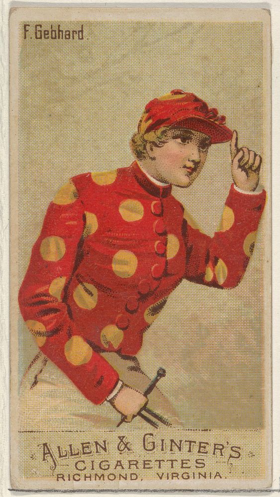 F. Gebhard, from the Racing Colors of the World series (N22a) for Allen & Ginter Cigarettes