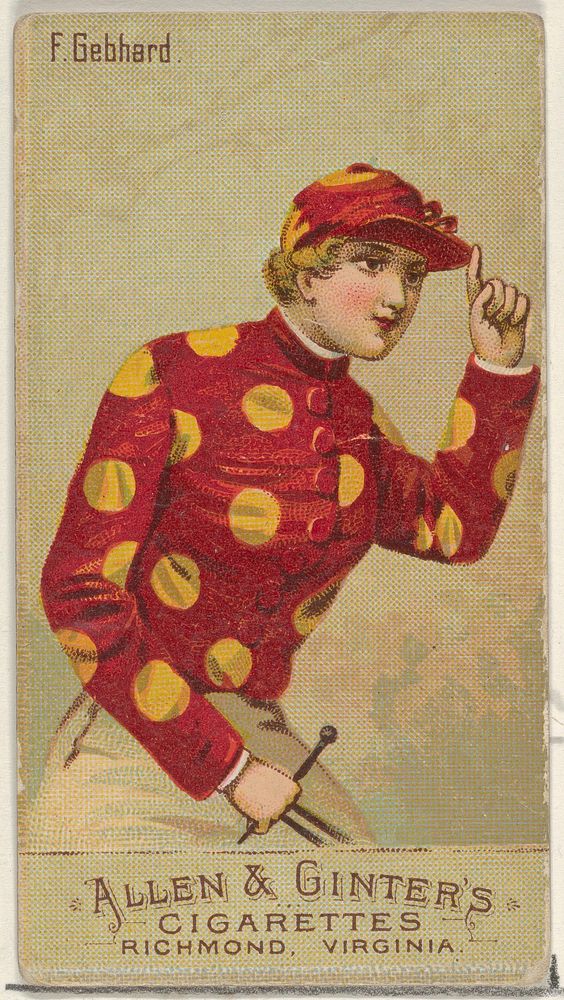 F. Gebhard, from the Racing Colors of the World series (N22b) for Allen & Ginter Cigarettes issued by Allen & Ginter 