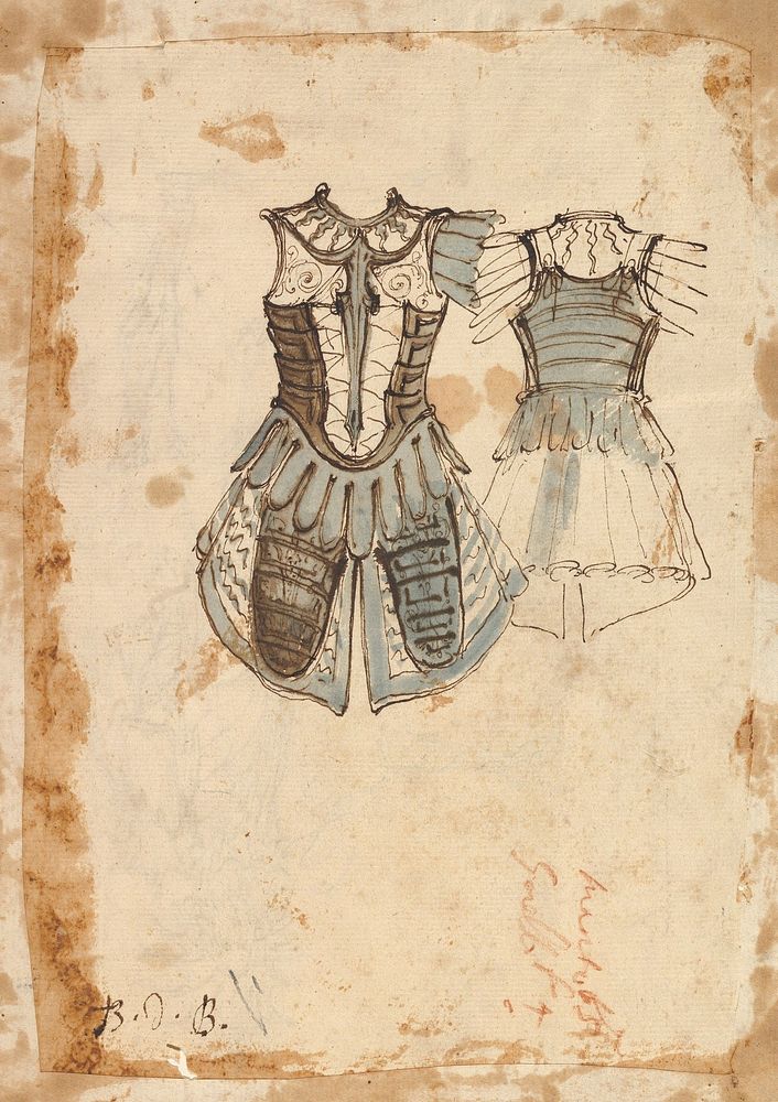 Design for a Soldier's Costume with a Cuirass (front and back) by Baccio del Bianco