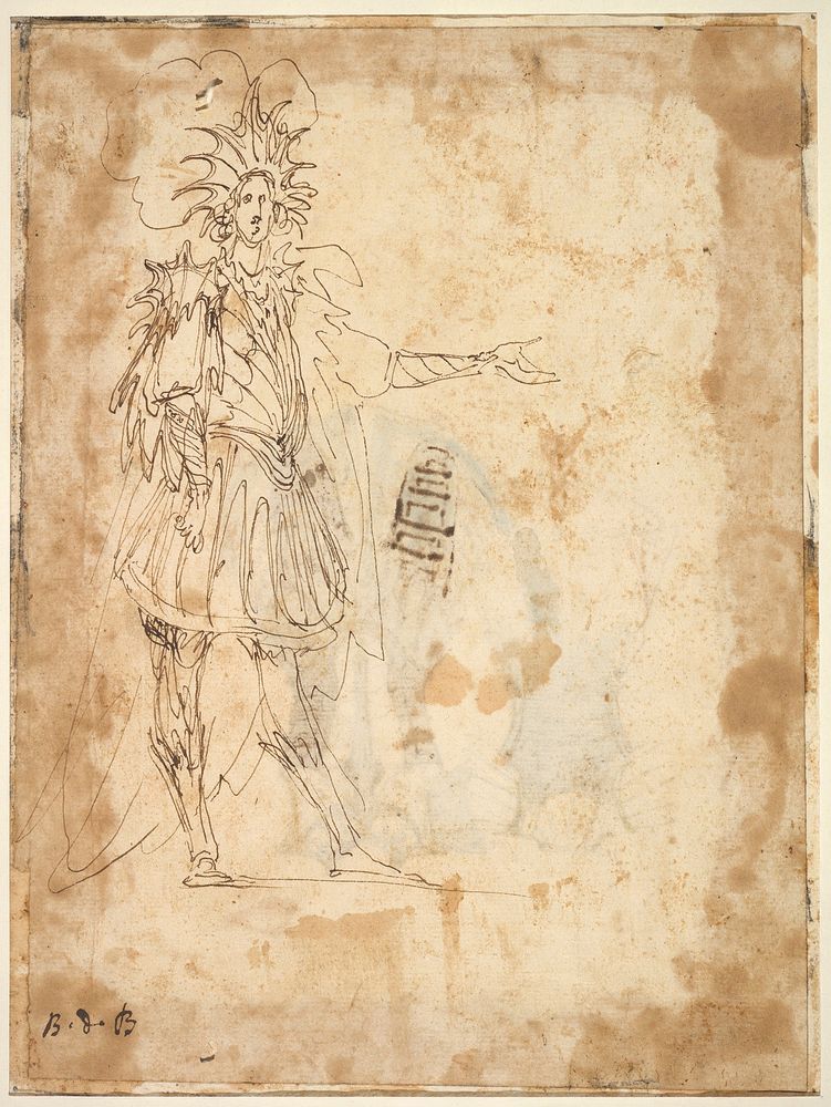 Costume Design with a Large Headdress and Long Cape by Baccio del Bianco